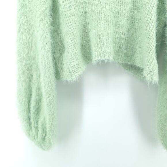 Rebels&Lovers V Neck Fuzzy Twisted Crop Green Eyelash Knit Sweater BellSleeve L - Picture 12 of 13